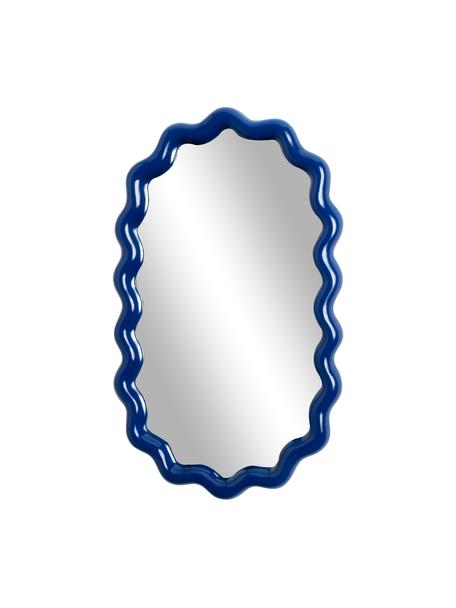 Specchio ovale da parete con cornice blu scuro Zigzag, Cornice: poliresina, Superficie dello specchio: lastra di vetro, Blu scuro, Larg. 24 x Alt. 40 cm