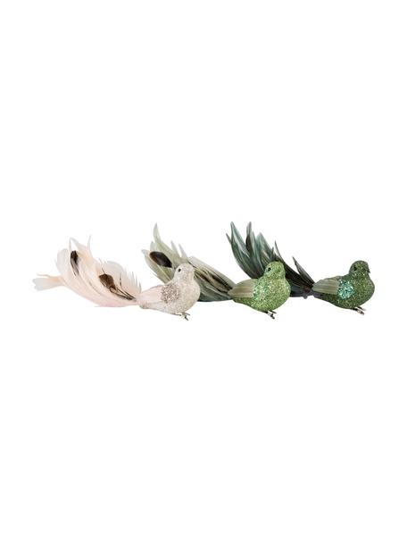 Deko-Clip-Set Stola, 6-tlg., Kunststoff, Federn, Pailletten, Weiß, Grüntöne, Braun, B 22 x H 6 cm