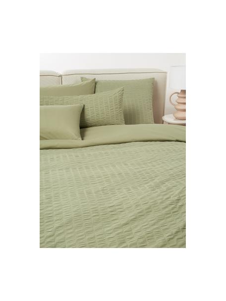Dwustronna pościel z tkaniny typu seersucker Esme, Zielony, 135 x 200 cm + 1 poduszka 80 x 80 cm