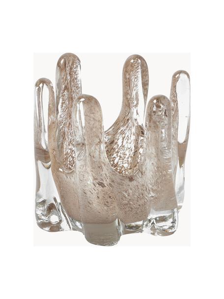 Handgefertigter Teelichthalter Helix, Ø 12 cm, Glas, Greige, Ø 12 x H 11 cm