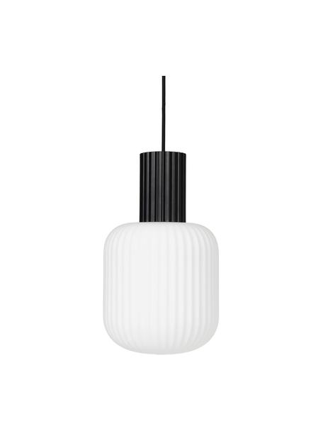 Lámpara de techo pequeña Lolly, Anclaje: metal recubierto, Pantalla: vidrio opalino, Cable: cubierto en tela, Blanco, negro, Ø 20 x Al 34 cm
