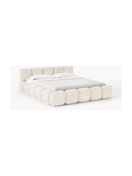 Cama tapizada de borreguillo bouclé Tayla, Tapizado: tejido borreguillo bouclé, Tapizado: espuma, certificado Certi, Estructura: madera maciza de abeto, t, Patas: madera de abedul Este pro, Borreguillo bouclé blanco Off White, An 200 x Al 200 cm