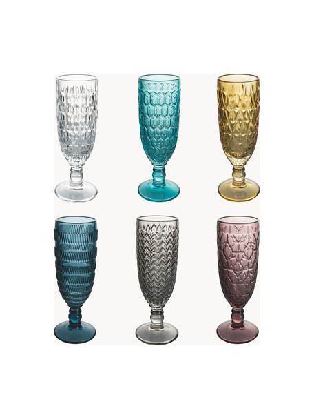 Set de copas flauta de champán con relieves Geometrie, 6 uds., Vidrio, Multicolor, Ø 6 x Al 18 cm, 160 ml