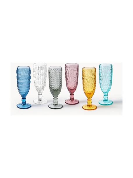 Copas flauta de champán con relieves Geometrie, 6 uds., Vidrio, Multicolor, Ø 6 x Al 18 cm, 160 ml