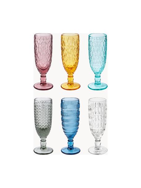 Set di 6 bicchieri da champagne con motivo in rilievo Geometrie, Vetro, Multicolore, Ø 6 x Alt. 18 cm, 160 ml