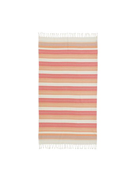 Ręcznik plażowy z frędzlami Belize, 100% bawełna, Różowy, pomarańczowy, biały, S 100 x D 190 cm