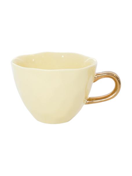 Tasse jaune avec poignée dorée Good Morning, Grès cérame, Jaune, couleur dorée, Ø 11 x haut. 8 cm, 350 ml
