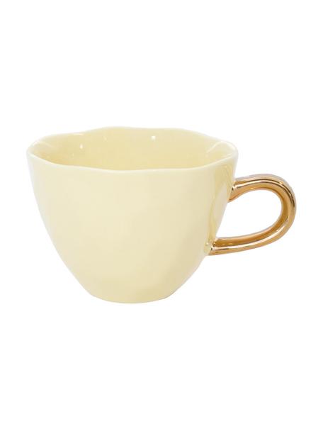 Tasse Good Morning in Gelb mit goldenem Griff, Steingut, Gelb, Goldfarben, Ø 11 x H 8 cm, 350 ml