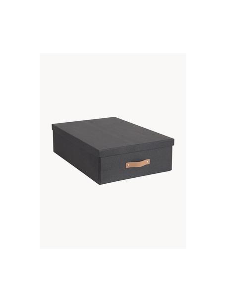 Aufbewahrungsbox Karolin, Box: fester Karton, Griff: Leder, Anthrazit, Beige, B 39 x T 56 cm