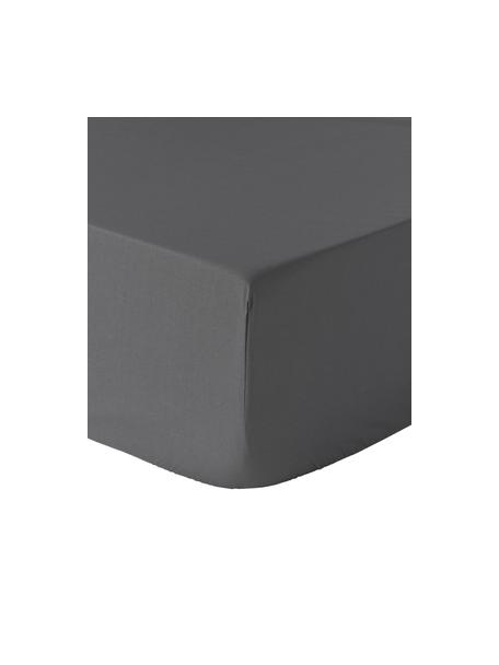 Sábana bajera de percal Elsie, Tejido gris oscuro, Cama 90 cm (90 x 200 x 25 cm)