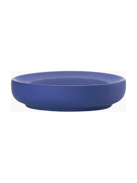 Porte-savon à surface veloutée Ume, Grès cérame recouvert d'une surface Soft-touch (plastique), Bleu roi, Ø 12 x haut. 3 cm
