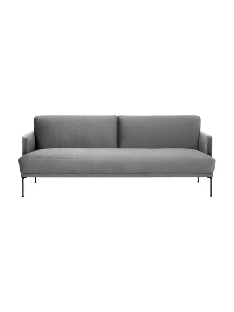 Sofa rozkładana z aksamitu Fluente (3-osobowa), Tapicerka: aksamit (wysokiej jakości, Stelaż: lite drewno sosnowe z cer, Nogi: metal malowany proszkowo, Jasnoszary aksamit, S 220 x W 86 cm