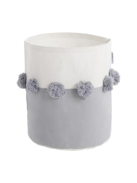 Cesto portaoggetti con ponpon Stone, 100% cotone, Grigio, bianco, Ø 22 x Alt. 25 cm