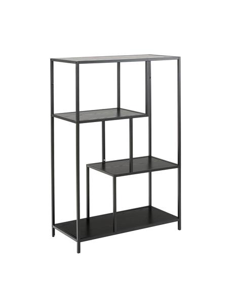 Regał z drewna i metalu Seaford, Stelaż: metal malowany proszkowo, Drewno naturalne, czarny, S 77 x W 114 cm