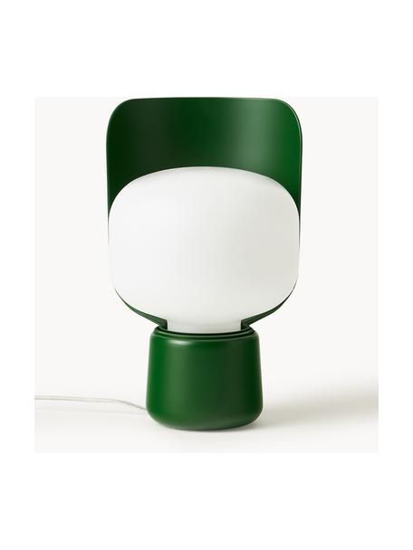 Lámpara de mesa artesanal pequeña Blom, Pantalla: plástico, Estructura: metal recubierto, Cable: plástico, Blanco, verde oscuro, Ø 15 x Al 24 cm