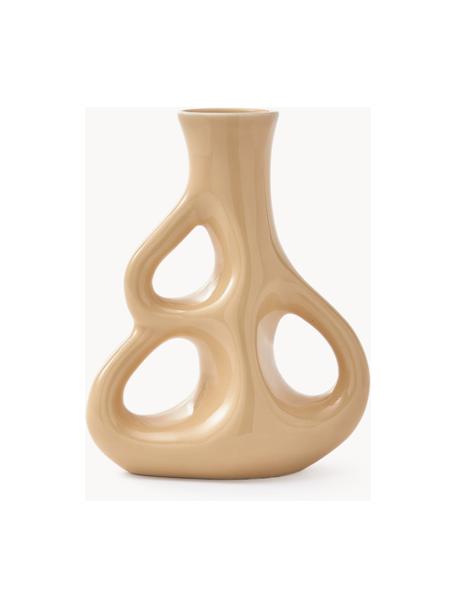 Handgefertigte Keramik-Vase Three Ears, H 21 cm, Keramik, Beige, B 17 x H 21 cm