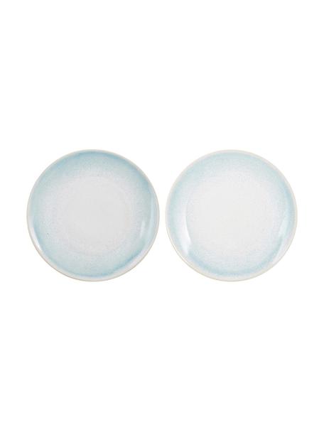 Handgemachte Speiseteller Amalia mit effektvoller Glasur, 2 Stück, Porzellan, Hellblau, Cremeweiß, Ø 25 cm