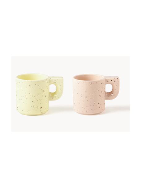 Tasses artisanales en porcelaine Aiko, 2 élém., Grès cérame, Pêche, jaune pâle, chiné, Ø 9 x haut. 9 cm, 320 ml