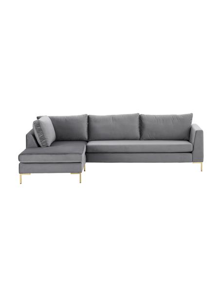 Sofa narożna z aksamitu z metalowymi nogami Luna, Tapicerka: aksamit (poliester) Dzięk, Nogi: metal galwanizowany, Aksamitny ciemny szary, złoty, S 280 x G 184 cm