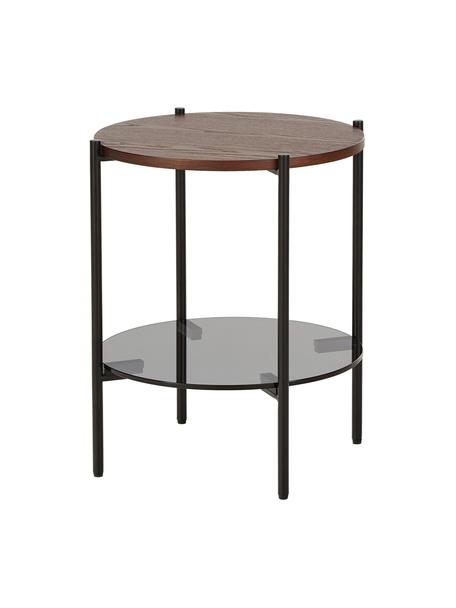 Bijzettafel Valentina met glazen tafelblad, Tafelblad: glas, Plank: MDF, met essenhoutfineer, Frame: gepoedercoat metaal, Essenhout, Ø 44 x H 50 cm
