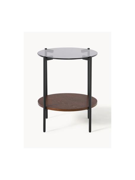Bijzettafel Valentina met glazen tafelblad, Tafelblad: glas, Plank: MDF, met essenhoutfineer, Frame: gepoedercoat metaal, Essenhout, Ø 44 x H 50 cm