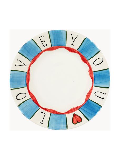 Handbemalter Frühstücksteller Love Story, Keramik, Blau, Bunt, Ø 22 cm
