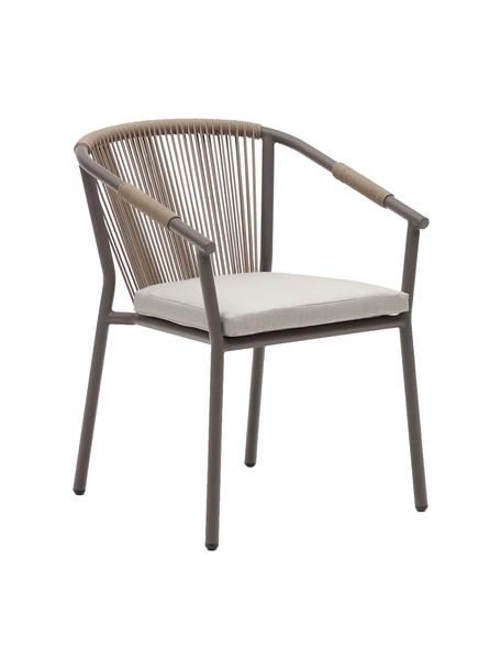 Ogrodowe krzesło z plecionki Jay, Tapicerka: 100% poliester, Stelaż: metal malowany proszkowo, Beżowa tkanina, brązowy, S 63 x G 59 cm