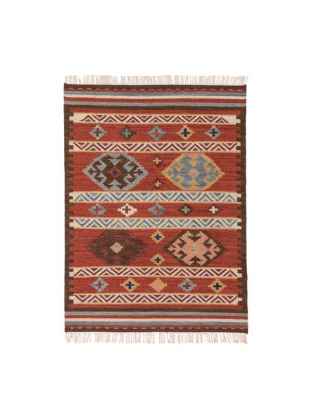 Alfombra artesanal de lana Zohra, Parte superior: 90% lana, 10% algodón, Reverso: lana Las alfombras de lan, Tonos rojos, An 120 x L 170 cm (Tamaño S)