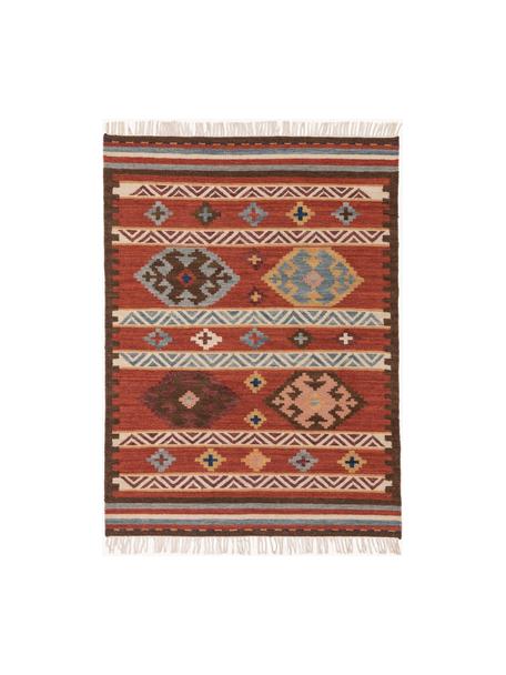 Ręcznie tkany dywan kilim z wełny Zohra, Odcienie czerwonego, S 120 x D 170 cm (Rozmiar S)