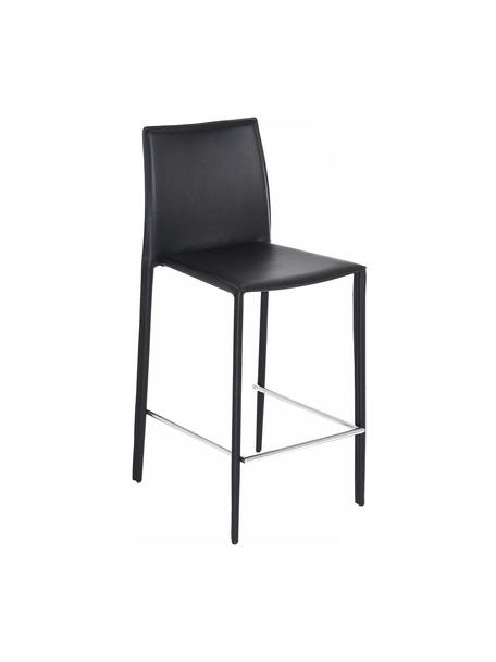 Krzesło kontuarowe ze skóry Boréalys, 2 szt., Stelaż: metal malowany proszkowo, Czarna skóra, S 44 x W 98 cm