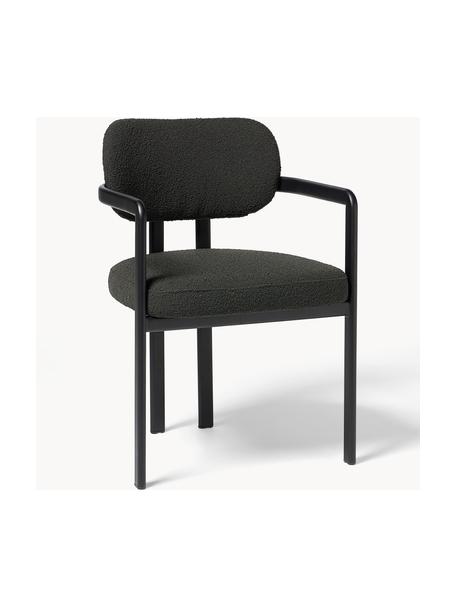 Sillón en tejido bouclé Adrien, Tapizado: tejido bouclé (100% polié, Patas: metal recubierto, Bouclé negro, negro, An 56 x F 56 cm