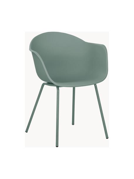 Kunststoffen armstoel Claire met metalen poten, Zitvlak: kunststof, Poten: gepoedercoat metaal, Groen, B 60 x D 54 cm