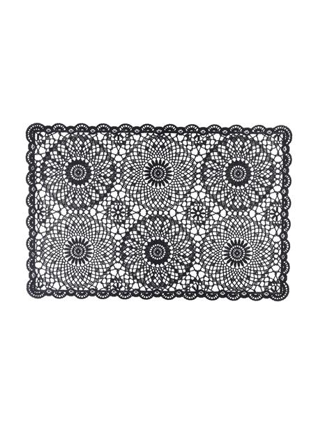 Manteles individuales Crochet, 4 uds., Plástico (PVC), Negro, An 20 x L 35 cm