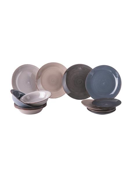 Set stoviglie dipinto a mano Baita, 4 persone (12 pz), Gres, Tonalità grigie, beige, blu, Set in varie misure