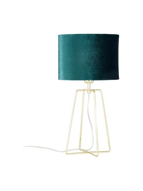 Sametová stolní lampa Karolina, Tmavě zelená, lesklá mosazná, transparentní, Ø 25 cm