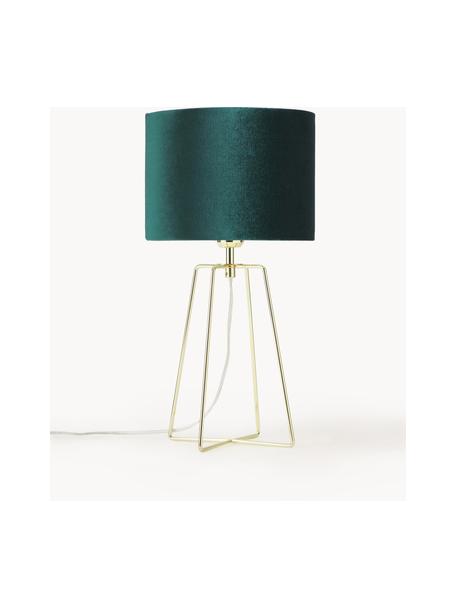 Sametová stolní lampa Karolina, Tmavě zelená, zlatá, Ø 25 cm, V 49 cm