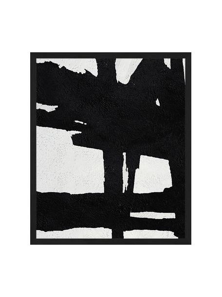 Gerahmter Digitaldruck Abstract Black, Bild: Digitaldruck auf Papier, , Rahmen: Holz, lackiert, Front: Plexiglas, Schwarz, Weiß, 53 x 63 cm