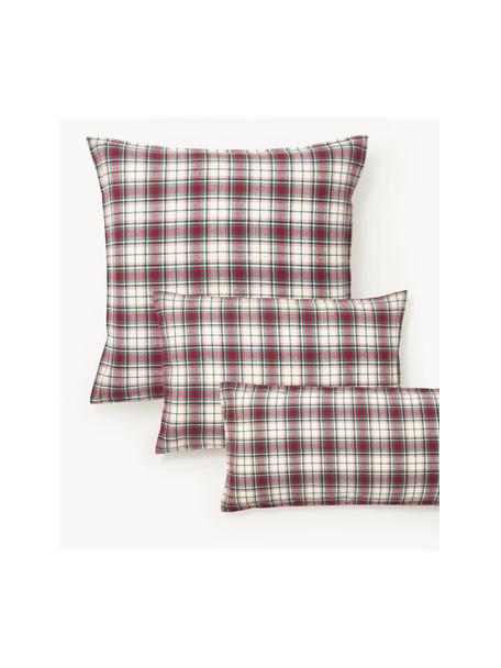Federa in flanella a quadri beige/rossa Linsay, Beige chiaro, rosso, verde, Larg. 50 x Lung. 80 cm