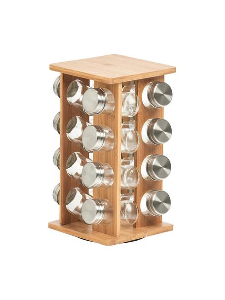 Otočný stojan na koreniny z bambusu Dahle, 17 dielov, Svetlohnedá, odtiene striebornej, Š 18 x V 30 cm, každá 75 ml