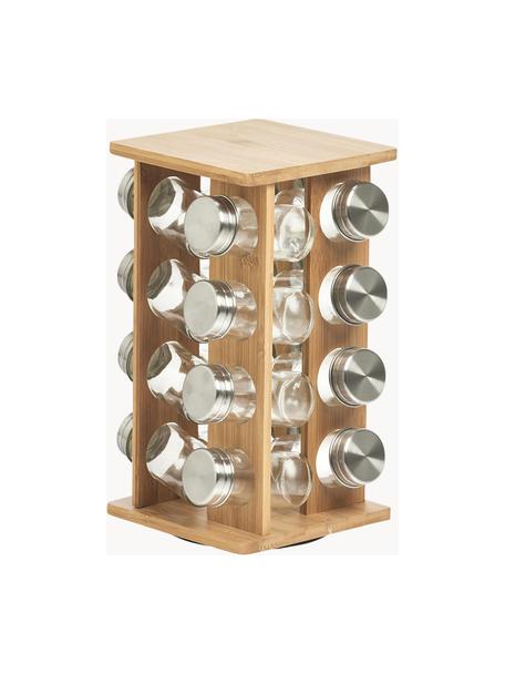 Draaibaar bamboe kruidenrek Dahle met voorraadpotten, set van 17, Plank: bamboe Voorraadpotten, Beige, zilverkleurig, B 18 x H 30 cm, alle 75 ml