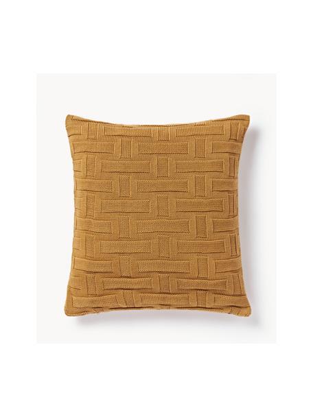 Copricuscino lavorato a maglia Gwen, 100% cotone, Ocra, Larg. 50 x Lung. 50 cm