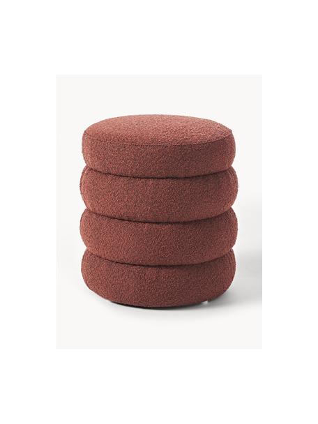 Pouf in bouclé Alto, Rivestimento: bouclé (100% poliestere) , Struttura: legno di pino massiccio, , Bouclé rosso vino, Ø 42 x Alt. 47 cm