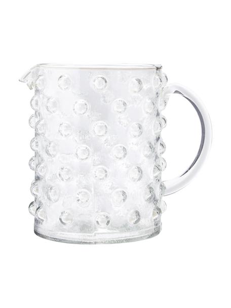 Ručne fúkaný džbán s reliéfnym vzorom Spike, 1.3 L, Fúkané sklo, Priehľadná, Ø 12 x V 16 cm, 1.3 l