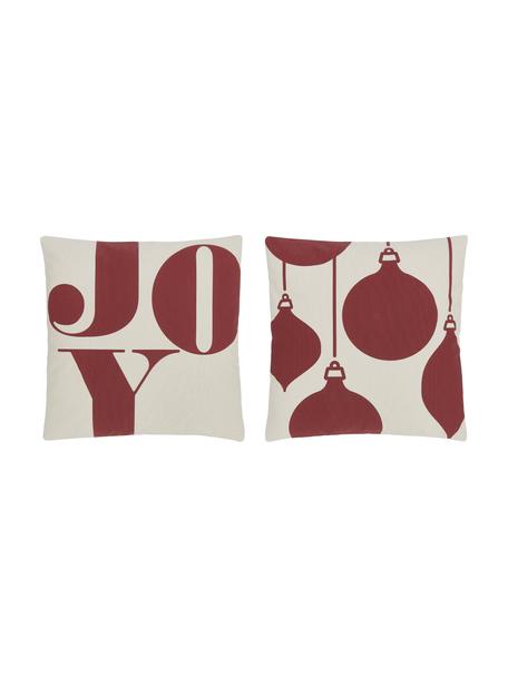 Housse de coussin 45x45 réversible Joy, 100 % coton, certifié GOTS, Rouge, blanc crème, larg. 45 x long. 45 cm