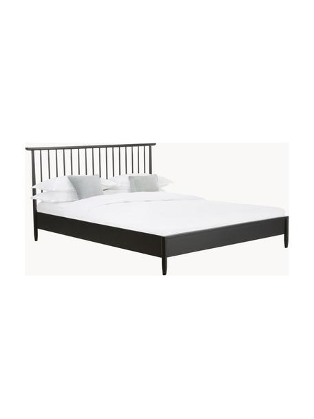 Holzbett Windsor mit Kopfteil aus massivem Kiefernholz, Massives Kiefernholz, FSC-zertifiziert, Kiefernholz, schwarz, B 160 x L 200 cm