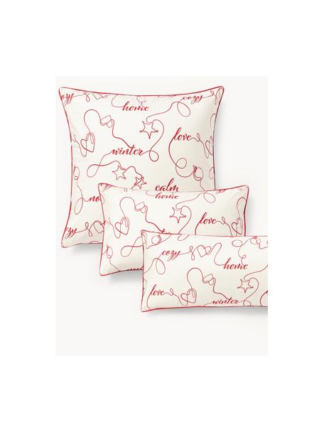 Funda de almohada de franela invernal con ribete Isabelle, Blanco, rojo, An 50 x L 70 cm
