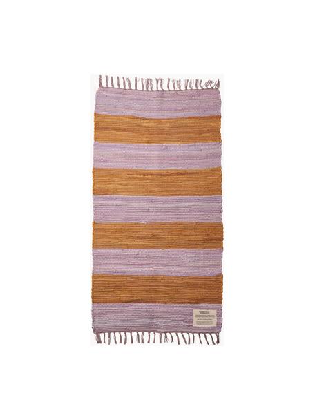 Ręcznie tkany chodnik z bawełny z frędzlami Chindi, 100% bawełna, Lawendowy, pomarańczowy, S 60 x D 120 cm
