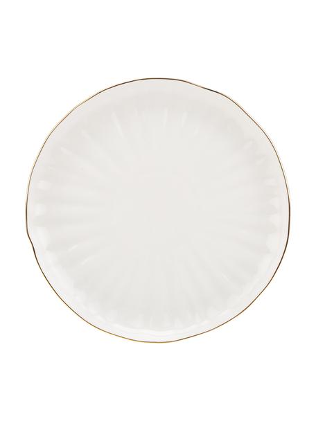 Plytký tanier z porcelánu so zlatým okrajom a reliéfom Sali, 2 ks, Porcelán, Biela, Ø 26 cm