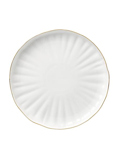 Platos llano con relieves Sali, 2 uds., Porcelana, Blanco con borde dorado, Ø 26 x Al 3 cm