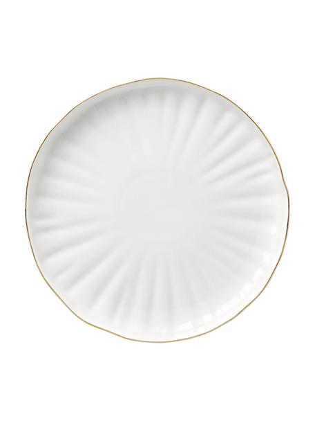 Plytký tanier z porcelánu s reliéfom Sali, 2 ks, Porcelán, Biela s pozláteným okrajom, Ø 26 x V 3 cm